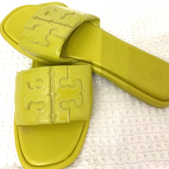 Tory Burch double -T leather sport slide sandals in lime color Size 9M - Picture 7 of 16